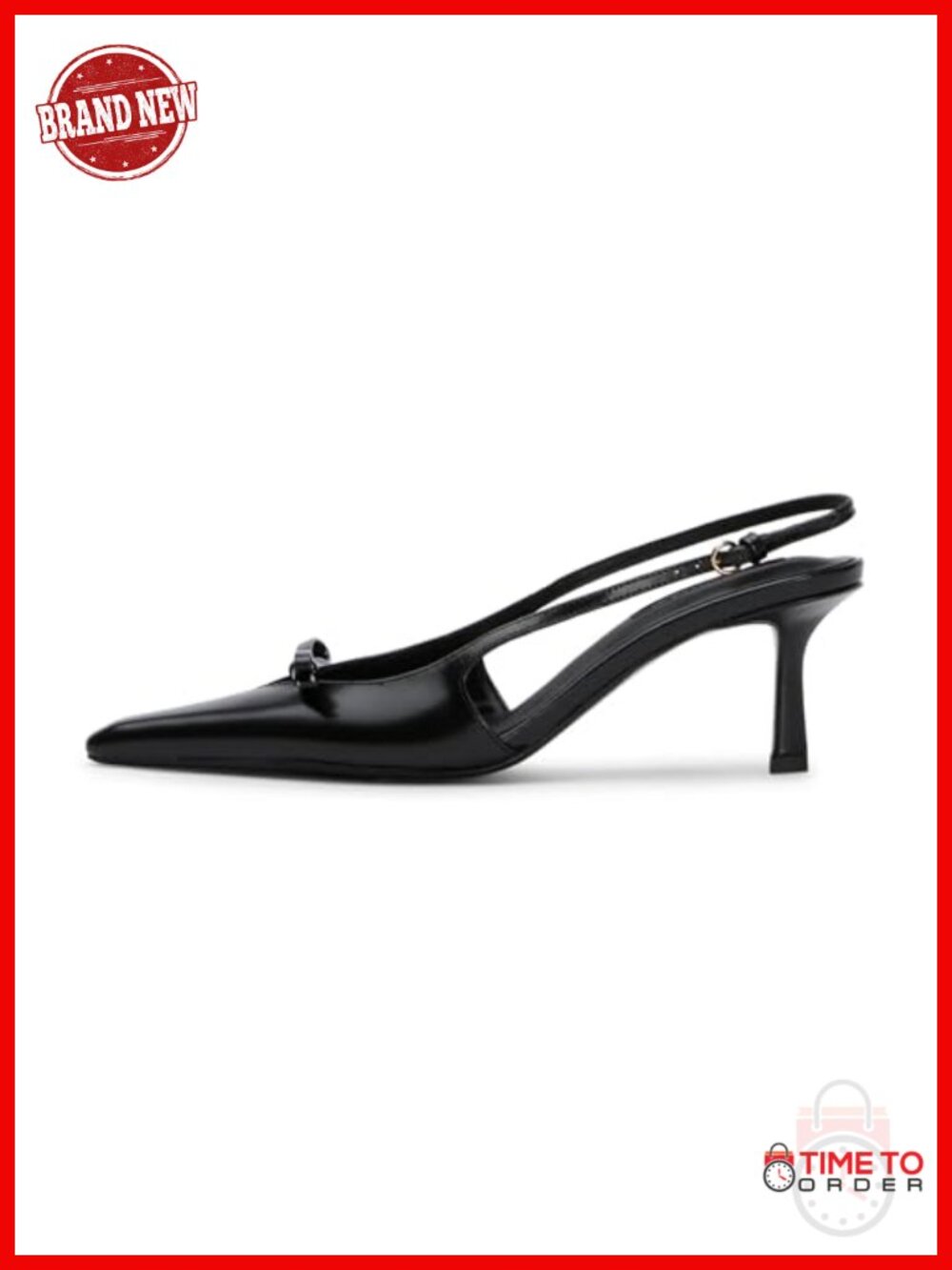Slingback Kitten Heels Pointed Toe Faux Leather Dress Pumps with Bow